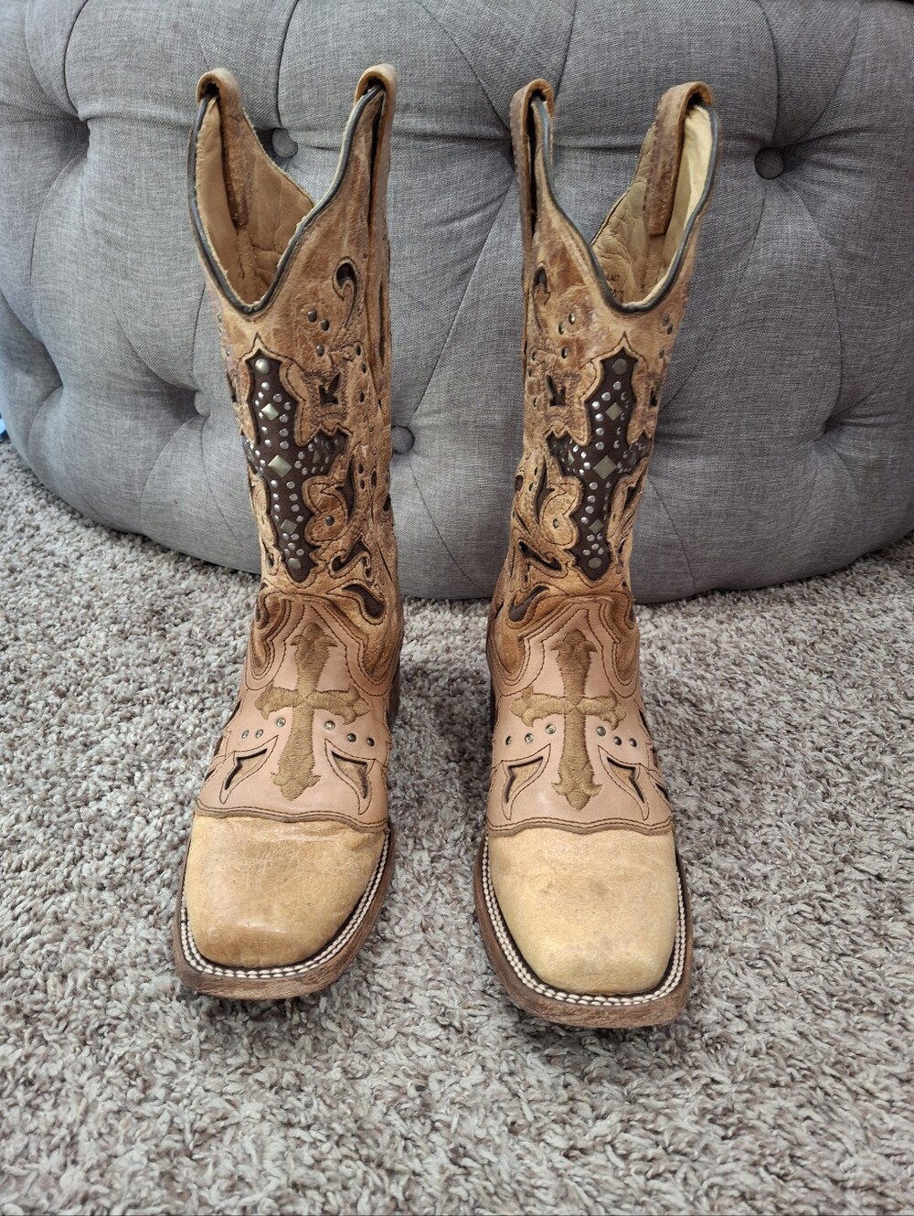 Corral Vintage Cross Women Boots In Antique Saddle Size 7  Studded Leather